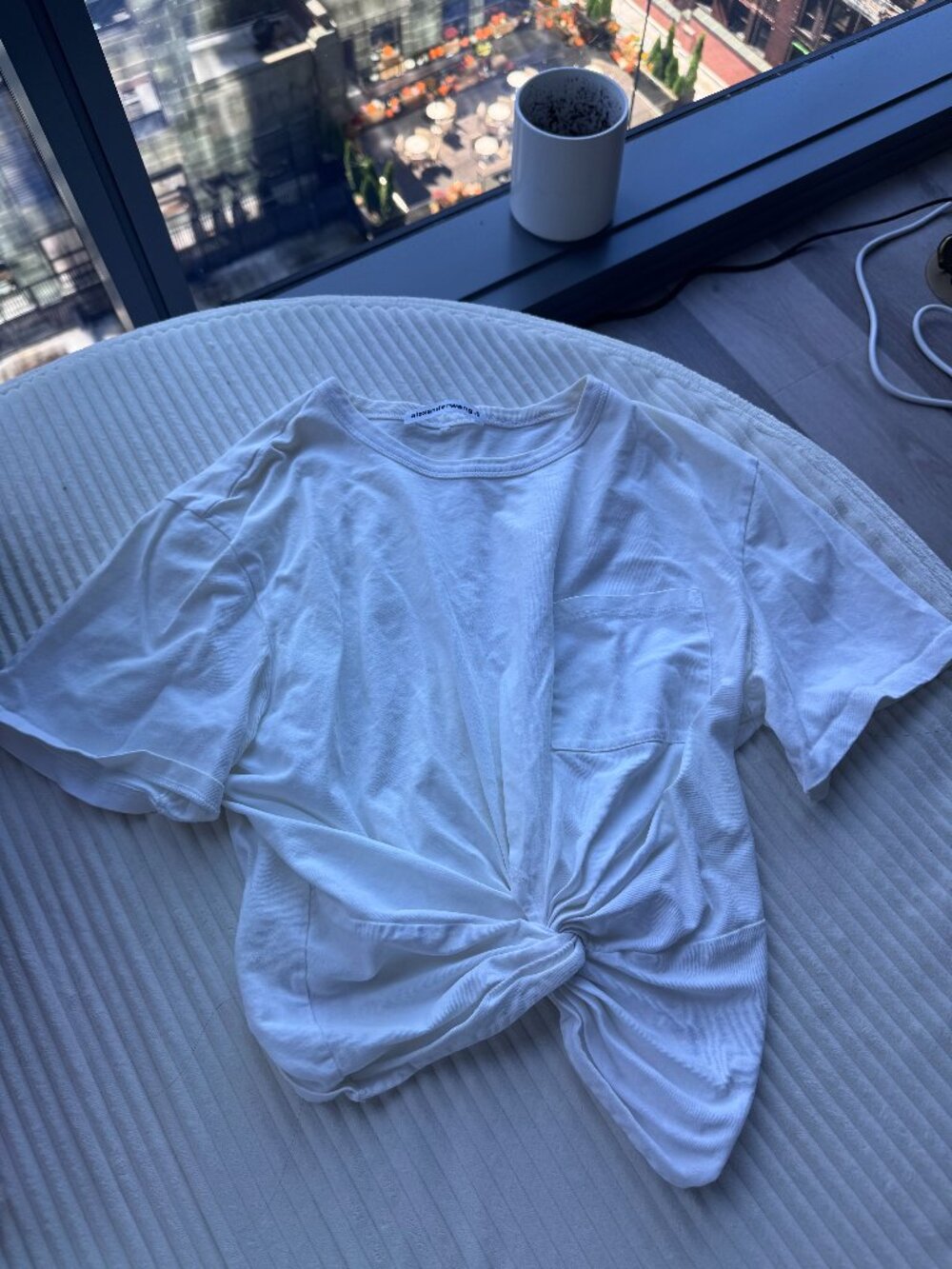 T by Alexander Wang White Twist-Hem T-Shirt XS